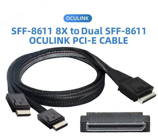 Alt view image 2 of 3 - WRIARICH PCIe PCI-Express SFF-8611 8x 8-Lane to Dual SFF-8611 Oculink 4x SSD Data Active Cable 50cm