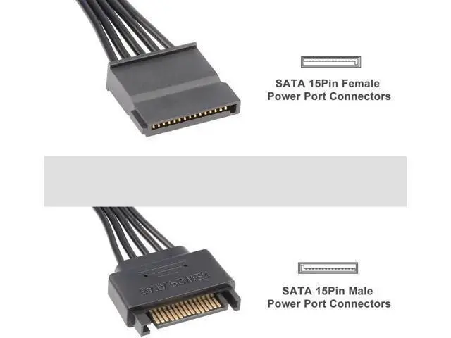 Alt view image 2 of 7 - WRIARICH 15 Pin SATA Power Extension Cable (2 Pack), Sata Male to Female Cable, Sata Power Cable Extension, 10 inch, Black
