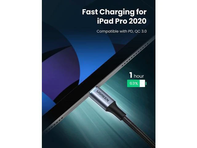 Alt view image 3 of 7 - UGREEN USB C to USB C Cable 100W Fast Charge - 10FT USB 2.0 Type C 5A Power Delivery Nylon Braided Charging Cord Compatible for MacBook Pro 2021 iPad Pro Samsung Galaxy S21 S20 Note 20 Dell XPS Pixel