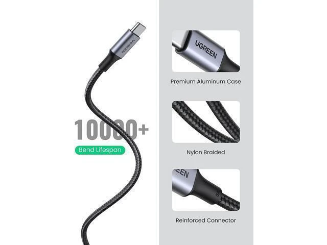 Alt view image 4 of 7 - UGREEN USB C to USB C Cable 100W Fast Charge - 10FT USB 2.0 Type C 5A Power Delivery Nylon Braided Charging Cord Compatible for MacBook Pro 2021 iPad Pro Samsung Galaxy S21 S20 Note 20 Dell XPS Pixel