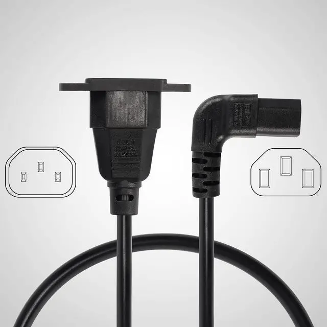 Alt view image 5 of 7 - WRIARICH 0.3m Down Angle C13 to C14 Panel Mount Power Cable, 90 Degree IEC 320 C13 Female to C14 Male PDU Power Supply Extension Cord for Monitors,Computers,Etc(Dc13m-c14)