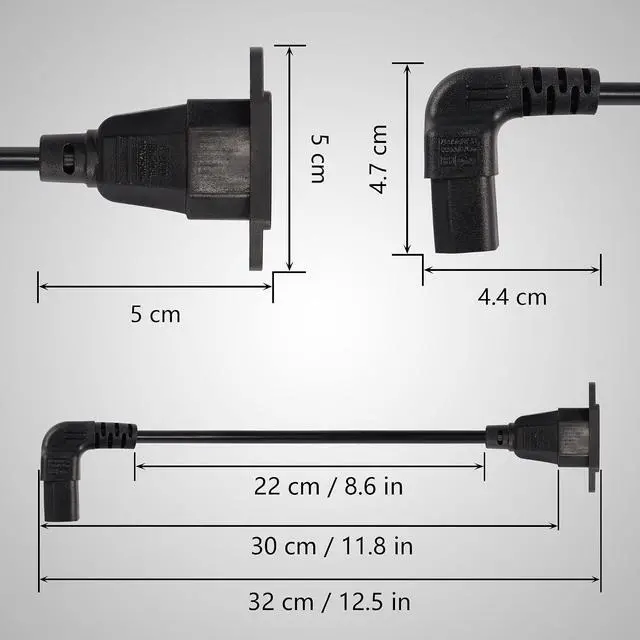 Alt view image 7 of 7 - WRIARICH 0.3m Down Angle C13 to C14 Panel Mount Power Cable, 90 Degree IEC 320 C13 Female to C14 Male PDU Power Supply Extension Cord for Monitors,Computers,Etc(Dc13m-c14)