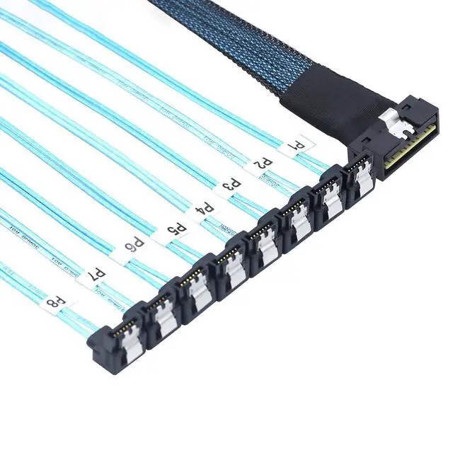 Alt view image 4 of 6 - WRIARICH SlimSAS LP Low Profile SFF-8654 8i 74P to 8* SATA 7P 90 Degree Cable 30AWG Server Internal High Speed Connection Harness (1M)