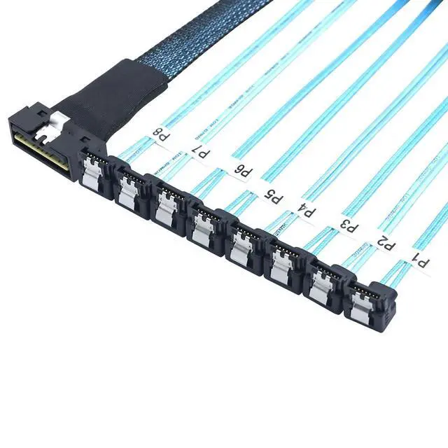 Alt view image 2 of 6 - WRIARICH SlimSAS LP Low Profile SFF-8654 8i 74P to 8* SATA 7P 90 Degree Cable 30AWG Server Internal High Speed Connection Harness (1M)
