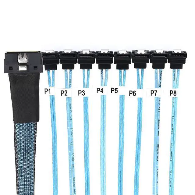 Alt view image 6 of 6 - WRIARICH SlimSAS LP Low Profile SFF-8654 8i 74P to 8* SATA 7P 90 Degree Cable 30AWG Server Internal High Speed Connection Harness (1M)