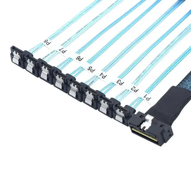 Alt view image 3 of 6 - WRIARICH SlimSAS LP Low Profile SFF-8654 8i 74P to 8* SATA 7P 90 Degree Cable 30AWG Server Internal High Speed Connection Harness (1M)