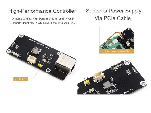 Alt view image 4 of 6 - WRIARICH PCIe to Gigabit ETH Board for Raspberry Pi 5, PCIe Adapter Support Raspberry Pi OS, Support Power Supply via PCIe Cable, Driver-Free, Plug and Play