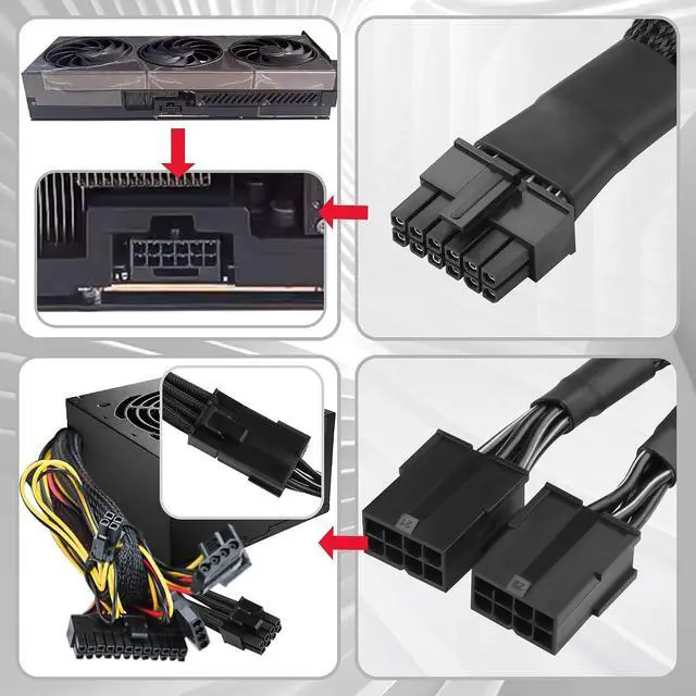 Alt view image 6 of 7 - WRIARICH SQC118 12VHPWR PCIe 5.0 12-Pin to Dual 8-Pin (6+2) PCIe Adapter Cable for RTX 4090/4080/4070 Ti, PCI Express 5.0 GPU Power Adapter, 20cm Braided Cable