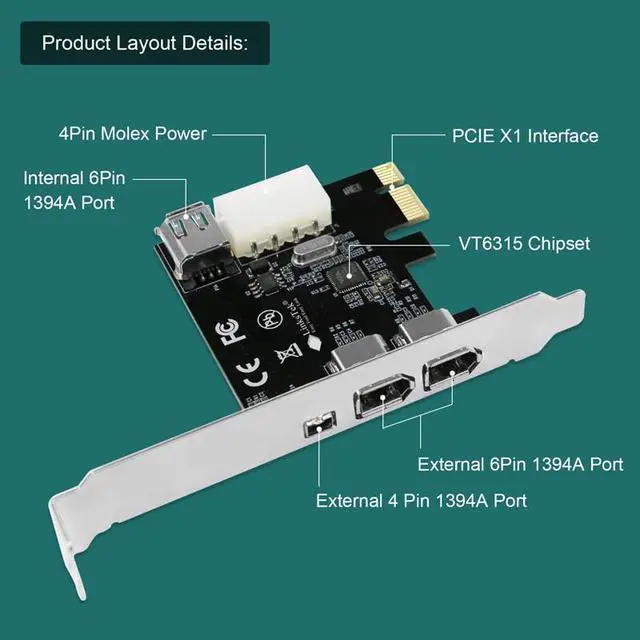 Alt view image 7 of 7 - WRIARICH 4-Ports 1394A PCIE FireWire 400 Expansion Card for Windows Desktop PCs, 3X 6Pin and 1X 4Pin 1394A 400Mbps Ports, with 4Pin-6Pin 1394A Cables and Low Profile Bracket (PCIE-1394A)