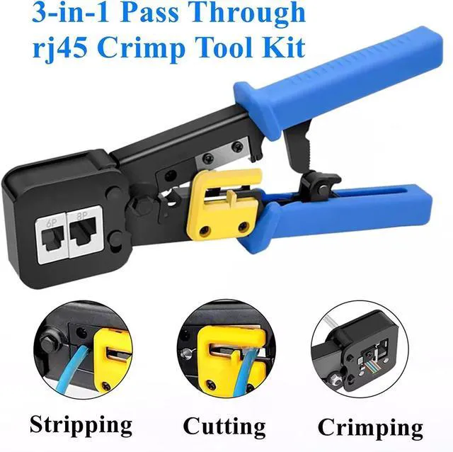 Alt view image 2 of 7 - rj45 Crimping Tool for Cat6 Cat5e Cat5, Sturdy Crimper for rj45 rj12/11 Pass-Through Connectors with 50pcs rj45 Cat5e Pass-Through Connectors, 50pcs Covers, Wire Stripper; Network Cable Tester