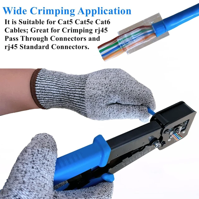 Alt view image 3 of 7 - rj45 Crimping Tool for Cat6 Cat5e Cat5, Sturdy Crimper for rj45 rj12/11 Pass-Through Connectors with 50pcs rj45 Cat5e Pass-Through Connectors, 50pcs Covers, Wire Stripper; Network Cable Tester