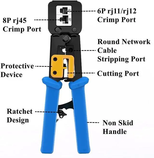 Alt view image 7 of 7 - rj45 Crimping Tool for Cat6 Cat5e Cat5, Sturdy Crimper for rj45 rj12/11 Pass-Through Connectors with 50pcs rj45 Cat5e Pass-Through Connectors, 50pcs Covers, Wire Stripper; Network Cable Tester