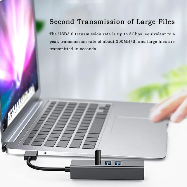 Alt view image 3 of 7 - WRIARICH USB to RJ45 Gigabit Network Card 10M/100M/1000M Network Adapter Drive free Expansion Dock Gigabit Computer External USB Network Card 3.0 HUB Integrator