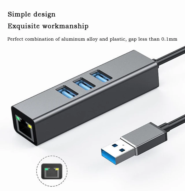 Alt view image 5 of 7 - WRIARICH USB to RJ45 Gigabit Network Card 10M/100M/1000M Network Adapter Drive free Expansion Dock Gigabit Computer External USB Network Card 3.0 HUB Integrator