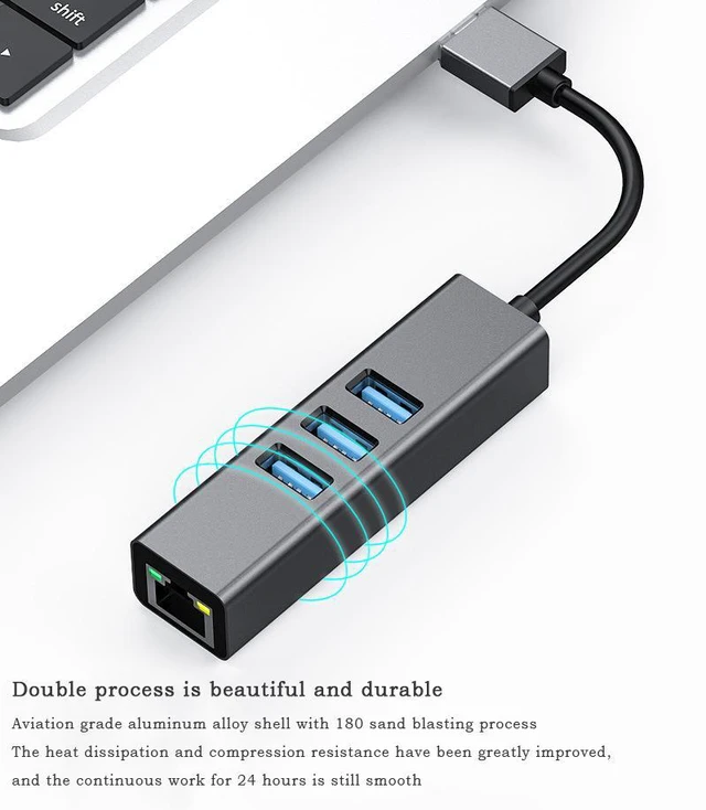 Alt view image 6 of 7 - WRIARICH USB to RJ45 Gigabit Network Card 10M/100M/1000M Network Adapter Drive free Expansion Dock Gigabit Computer External USB Network Card 3.0 HUB Integrator