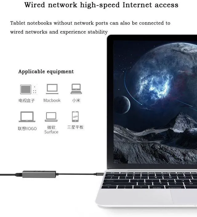 Alt view image 7 of 7 - WRIARICH USB to RJ45 Gigabit Network Card 10M/100M/1000M Network Adapter Drive free Expansion Dock Gigabit Computer External USB Network Card 3.0 HUB Integrator