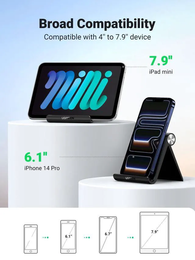 Alt view image 4 of 7 - WRIARICH Cell Phone Stand Holder for Desk Adjustable Compatible with iPhone 13 12 Pro Max 11 SE XS XR 8 Plus 6 7 Galaxy Note20 S20 S10 S9 S8 Foldable Black
