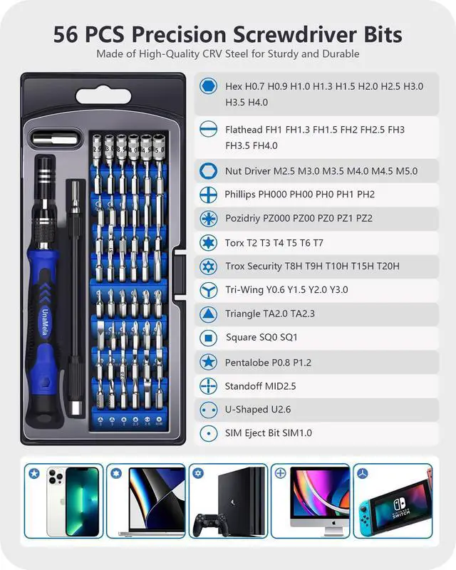 Alt view image 3 of 7 - WRIARICH Electronics Precision Screwdriver Set: 61 in 1 Small Magnetic Repair Tool Kit Mini Screw Driver with Case for Computer, Laptop, PC, iPhone, Xbox, PS4/5, Controller, Gamer Tech Gifts for Men