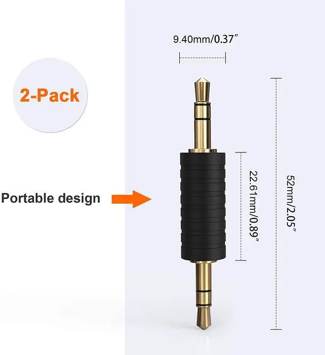Alt view image 5 of 7 - WRIARICH 2 Pack 3.5mm 1/8 Stereo Jack to 3.5mm Audio Male to Male Adapter Connectors Gold Plated Compatible with for TaoTronics, Mpow BH129 Bluetooth Receiver