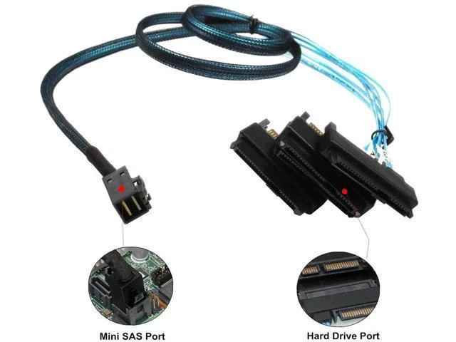 Alt view image 3 of 5 - WRIARICH 2Pack SFF8643 Internal Mini SAS HD to 4×29Pin SFF8482 Breakout Cable with SAS 15Pin Power Port, 12Gbps HighSpeed Server Cable, 1M/3.3FT