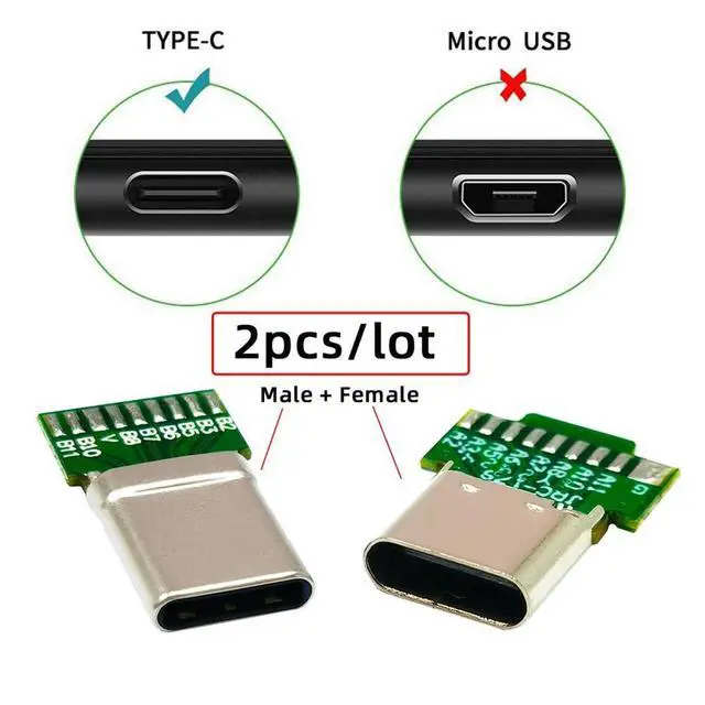 Alt view image 2 of 7 - WRIARICH Connector 2pcs/lot OEM DIY USB-C USB 3.1 Type-C Male & Female Plug Socket Connector Solder Type with PCB