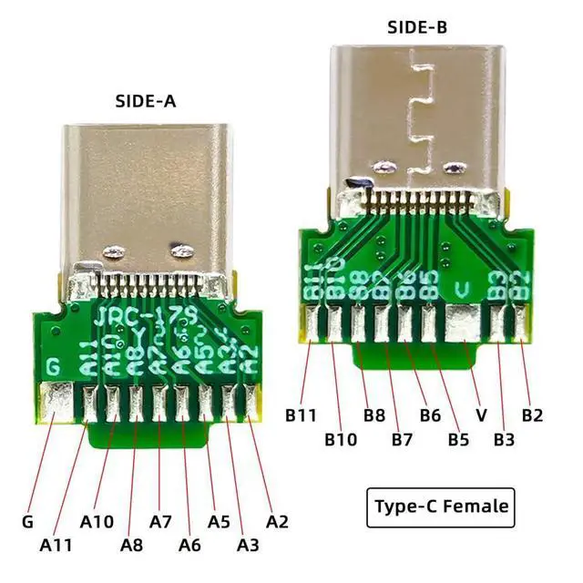 Alt view image 5 of 7 - WRIARICH Connector 2pcs/lot OEM DIY USB-C USB 3.1 Type-C Male & Female Plug Socket Connector Solder Type with PCB