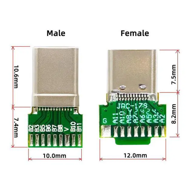 Alt view image 7 of 7 - WRIARICH Connector 2pcs/lot OEM DIY USB-C USB 3.1 Type-C Male & Female Plug Socket Connector Solder Type with PCB