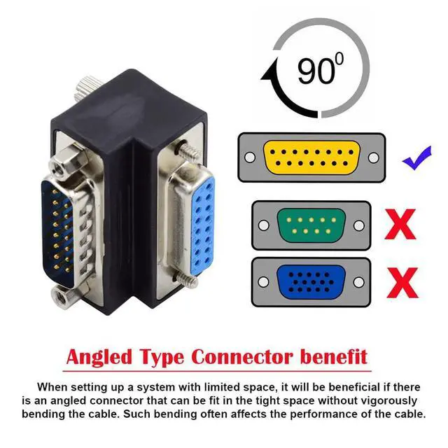 Alt view image 3 of 7 - WRIARICH DSUB RS232 D-subminiature 15pin Male Nut to Female Screw Extension Adapter DB Connector Down 90 Degree Angled