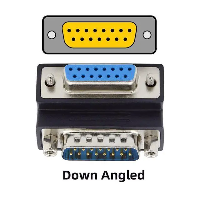 Alt view image 2 of 7 - WRIARICH DSUB RS232 D-subminiature 15pin Male Nut to Female Screw Extension Adapter DB Connector Down 90 Degree Angled