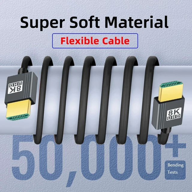 Alt view image 2 of 7 - WRIARICH HDMI 2.1 Cable,HDMI Male to Male 8K@60Hz 4K@120Hz 48Gbps Ultra High-Speed Flexibility Gold-Plated Cable 0.5M for TV, Monitor, Computer