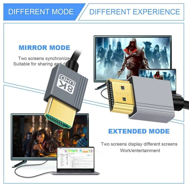 Alt view image 7 of 7 - WRIARICH HDMI 2.1 Cable,HDMI Male to Male 8K@60Hz 4K@120Hz 48Gbps Ultra High-Speed Flexibility Gold-Plated Cable 0.5M for TV, Monitor, Computer