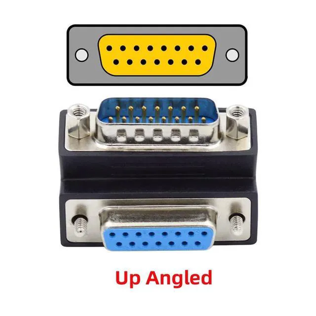 Alt view image 2 of 7 - WRIARICH DSUB RS232 D-subminiature 15pin Male Nut to Female Screw Extension Adapter DB Connector Up 90 Degree Angled