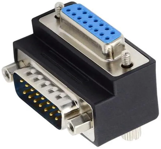Main image of WRIARICH DSUB RS232 D-subminiature 15pin Male Nut to Female Screw Extension Adapter DB Connector Up 90 Degree Angled