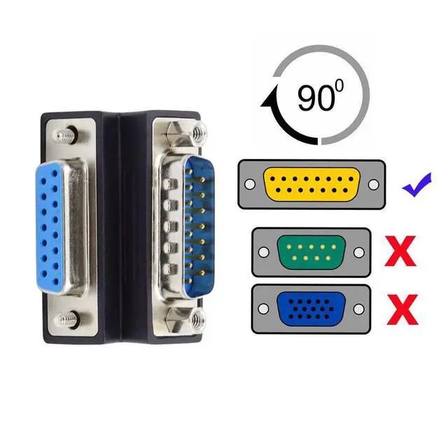 Alt view image 4 of 7 - WRIARICH DSUB RS232 D-subminiature 15pin Male Nut to Female Screw Extension Adapter DB Connector Up 90 Degree Angled