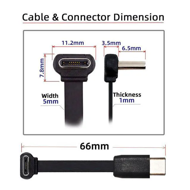Alt view image 2 of 7 - WRIARICH Cable Ultra Slim Flat USB-C Type C to USB-C Power USB2.0 Data Cable 90 Degree Up Down Angled 65W Fast Charge for Laptop Tablet Phone