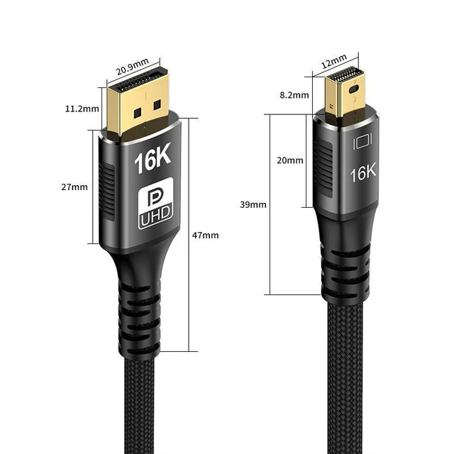 Alt view image 2 of 4 - WRIARICH Mini DisplayPort to DisplayPort 2.1 Cable 9.8FT (3M), 80Gbps DP Cable, 16K@60Hz, 8K@120Hz, DSC 1.2a, HDR