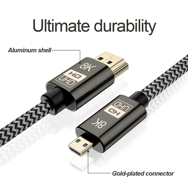 Alt view image 4 of 7 - WRIARICH Micro HDMI to HDMI 2.1 Ultra-HD UHD 8K 60hz 4K 120hz Cable 48Gbs HDMI Cord for Camera Tablet 1.5M