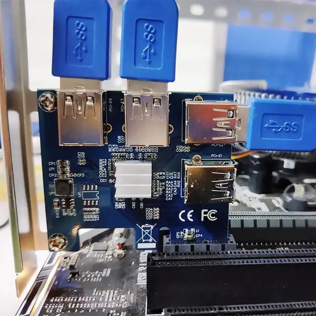 Alt view image 6 of 6 - WRIARICH USB 3.0 PCI E 1X to 4 PCI-E 16X Slots PCI-E Express Riser Card Extender ETH BTC 4 in 1 PCIe Riser Adapter Board for Mining Miner