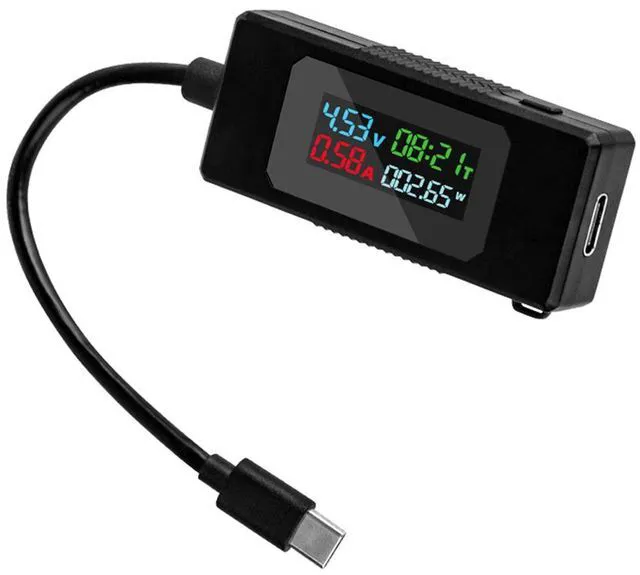 Main image of WRIARICH Type-C Voltage Current Power Capacity, Working Time Ammeter Voltmeter USB Cable Charger Detector USB-C Tester 4-30V 0-6.5A Digital Multimeter