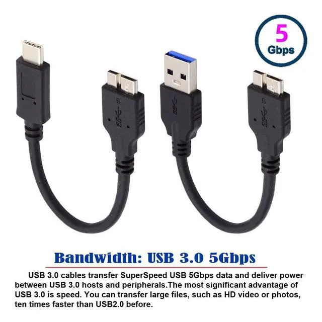 Alt view image 4 of 7 - WRIARICH 2pcs/set USB 3.1 USB-C Type-C to Micro 3.0 and USB 3.0 Type-A Male to Micro 3.0 B Male Disk SSD Data Cable 15cm