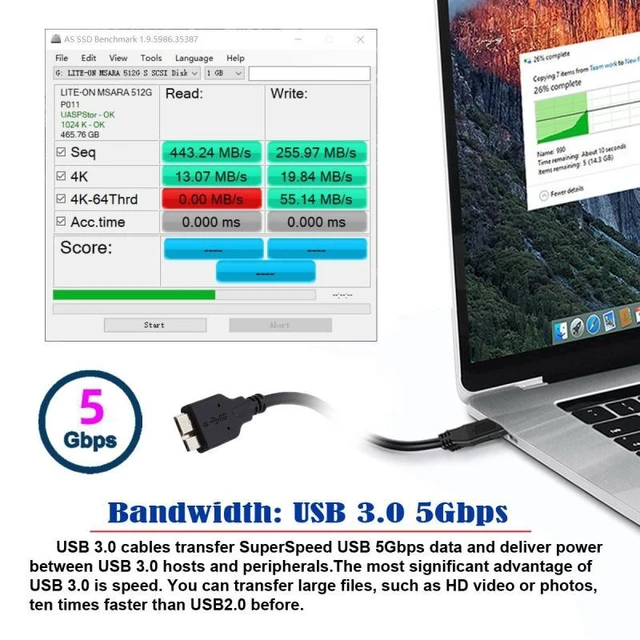 Alt view image 6 of 7 - WRIARICH 2pcs/set USB 3.1 USB-C Type-C to Micro 3.0 and USB 3.0 Type-A Male to Micro 3.0 B Male Disk SSD Data Cable 15cm