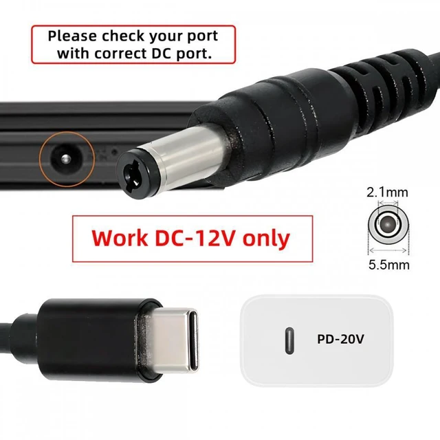 Alt view image 3 of 7 - WRIARICH PD Power USB 3.1 Type-C USB-C Male Power Input to DC 12V Output 5.5x2.1mm Plug Cable PD Emulator Trigger Cord 150cm