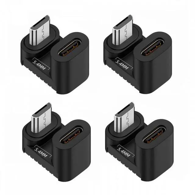 Alt view image 7 of 7 - WRIARICH 4pcs/lot USB-C USB2.0 Type-C Female to Micro USB Male Power Data Adapter 360 Degree Opposite Down Back Angled