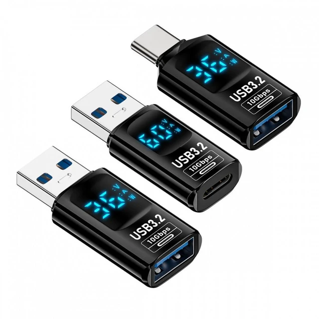 Main image of WRIARICH 3pcs/lot Type-C Smart LED Display USB-C to USB3.2 Type-A Adapter 10Gbps Data Current Voltage Fast Charging Monitoring Display Tester Detector