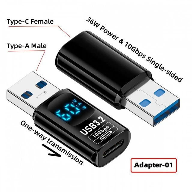 Alt view image 7 of 7 - WRIARICH 3pcs/lot Type-C Smart LED Display USB-C to USB3.2 Type-A Adapter 10Gbps Data Current Voltage Fast Charging Monitoring Display Tester Detector