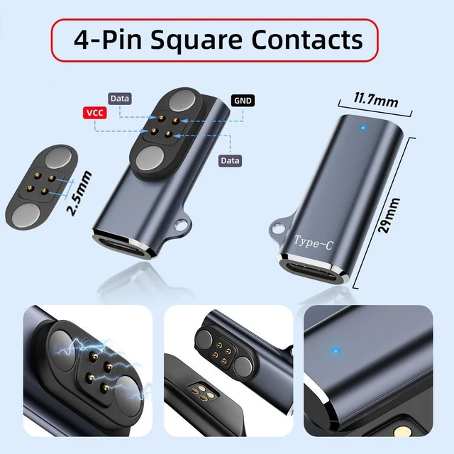 Alt view image 7 of 7 - WRIARICH Cable 2pcs/lot Magnetic Charging Adapter USB Type-C to Pitch 2.5mm with 4-Pin Terraced Square Contacts Compatible with Bone Conduction Headphone