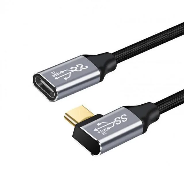 Main image of WRIARICH 100CM Left & Right Angled USB-C USB 3.1 Type C Male to Female Extension Data Cable 10Gbps 100W with Sleeve for Laptop