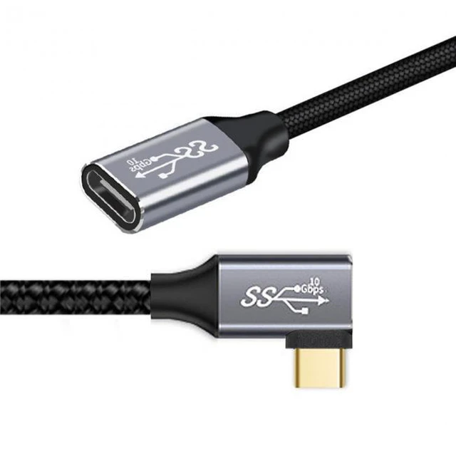 Alt view image 3 of 7 - WRIARICH 100CM Left & Right Angled USB-C USB 3.1 Type C Male to Female Extension Data Cable 10Gbps 100W with Sleeve for Laptop