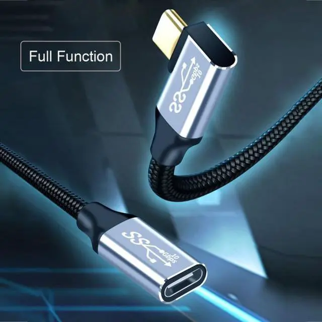 Alt view image 4 of 7 - WRIARICH 100CM Left & Right Angled USB-C USB 3.1 Type C Male to Female Extension Data Cable 10Gbps 100W with Sleeve for Laptop