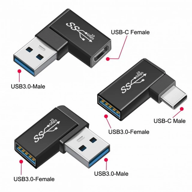 Alt view image 3 of 7 - WRIARICH 3pcs/lot Angled 90 Degree USB 3.1 Type-C Male Female to USB3.0 Type A Female OTG Data 10Gbps Adapter